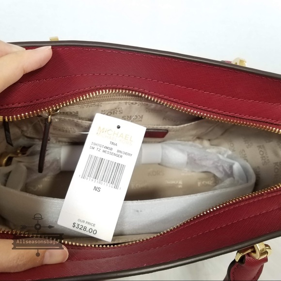 Michael Kors Small Tina satchel brown cherry bag - Picture 7 of 8